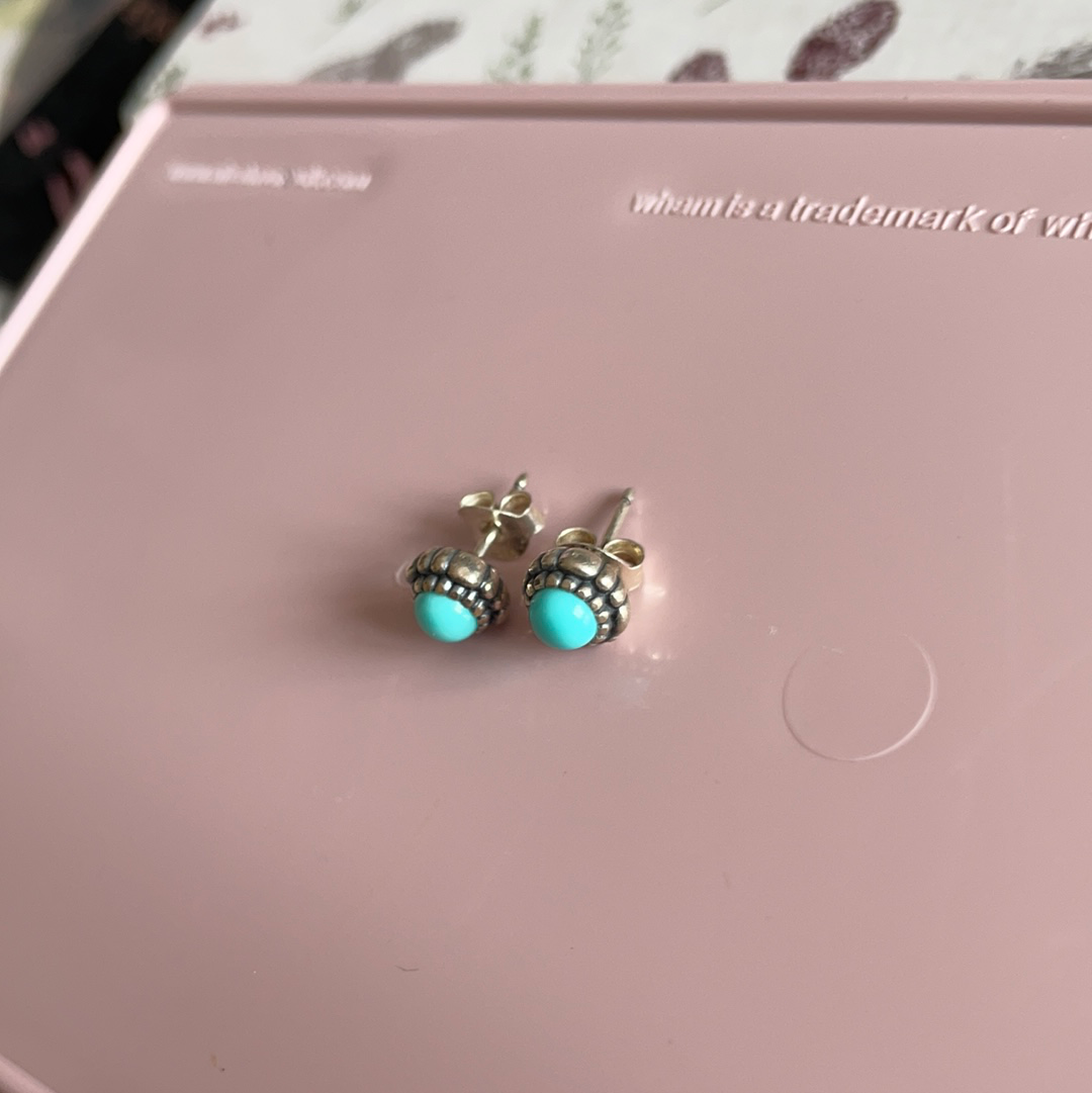 Genuine Pandora Teal Turquoise Birthstone Earrings