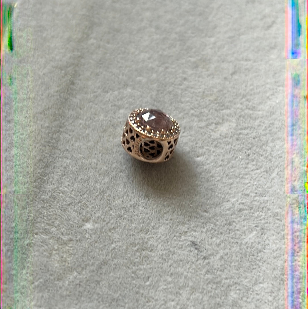 Genuine Pandora Rose Gold Pave Radiant Hearts Pink/ Clear Large Stone Charm