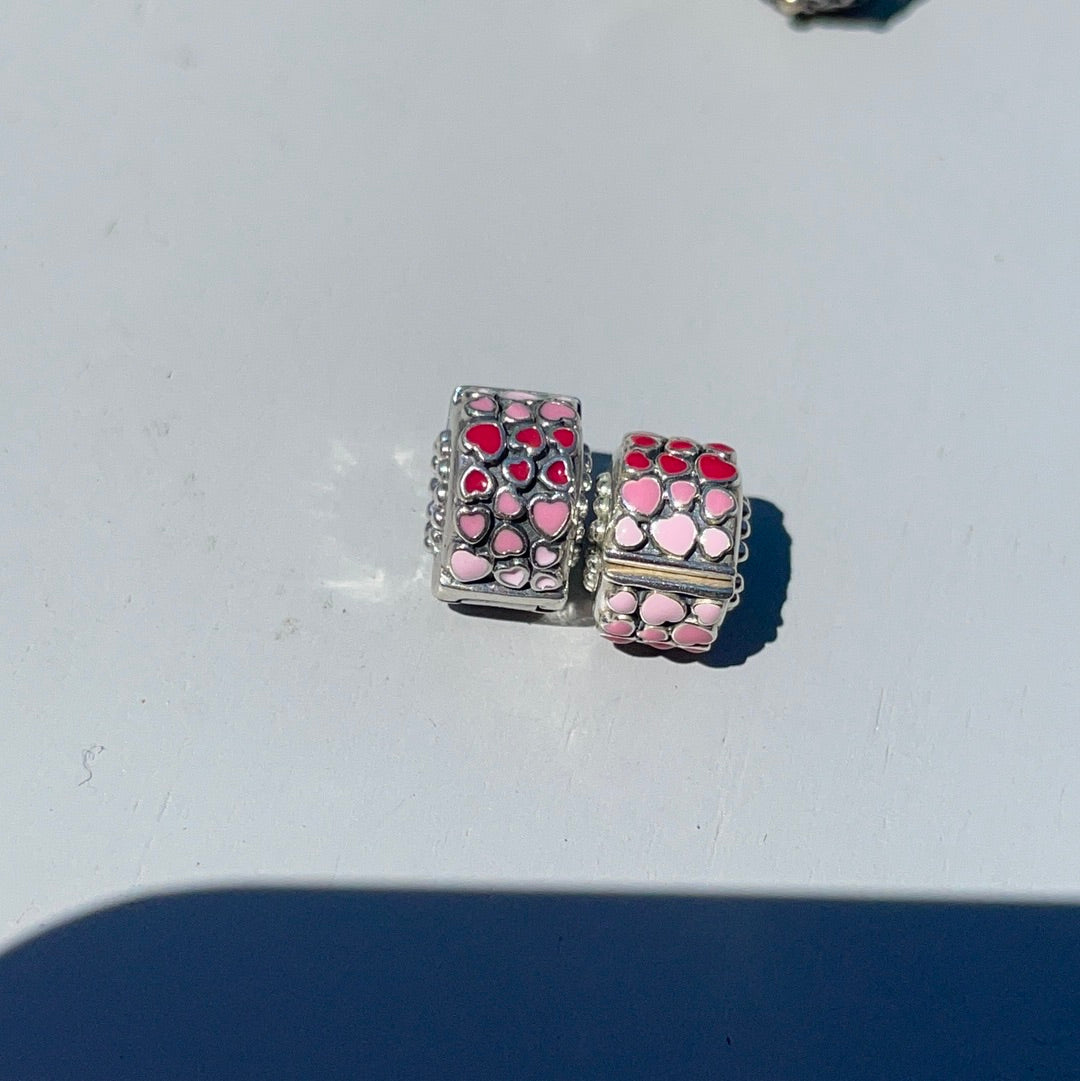 Genuine Pandora Enamel Pink and Red Burst of Love Clips Pair