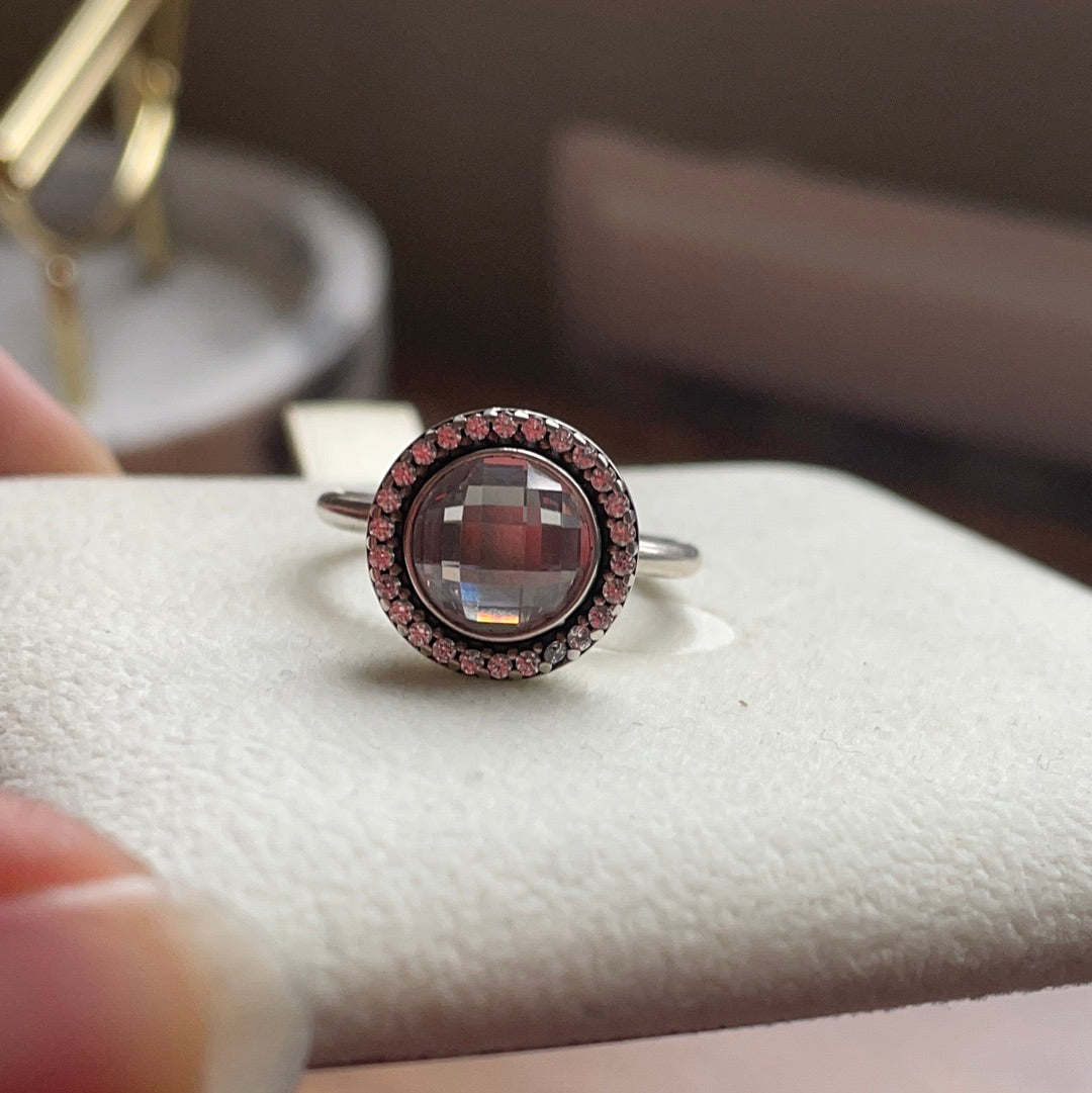 Genuine Pandora Brilliant Legacy Lightest Pink Stone Ring Size ..HTF