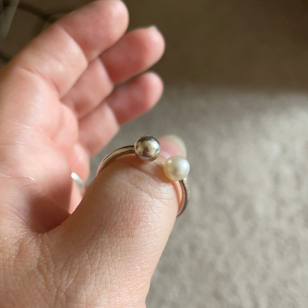 Genuine Pandora Silver Ball Open Ring With Pearl Size 60