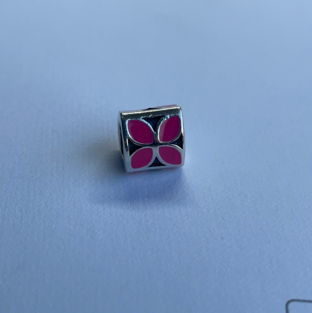 Genuine Pandora Pink OR Orange Enamel Flower Charm