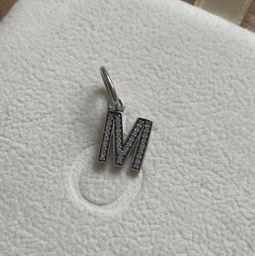 Genuine Pandora Pave Dangle Letter M Pave Charm