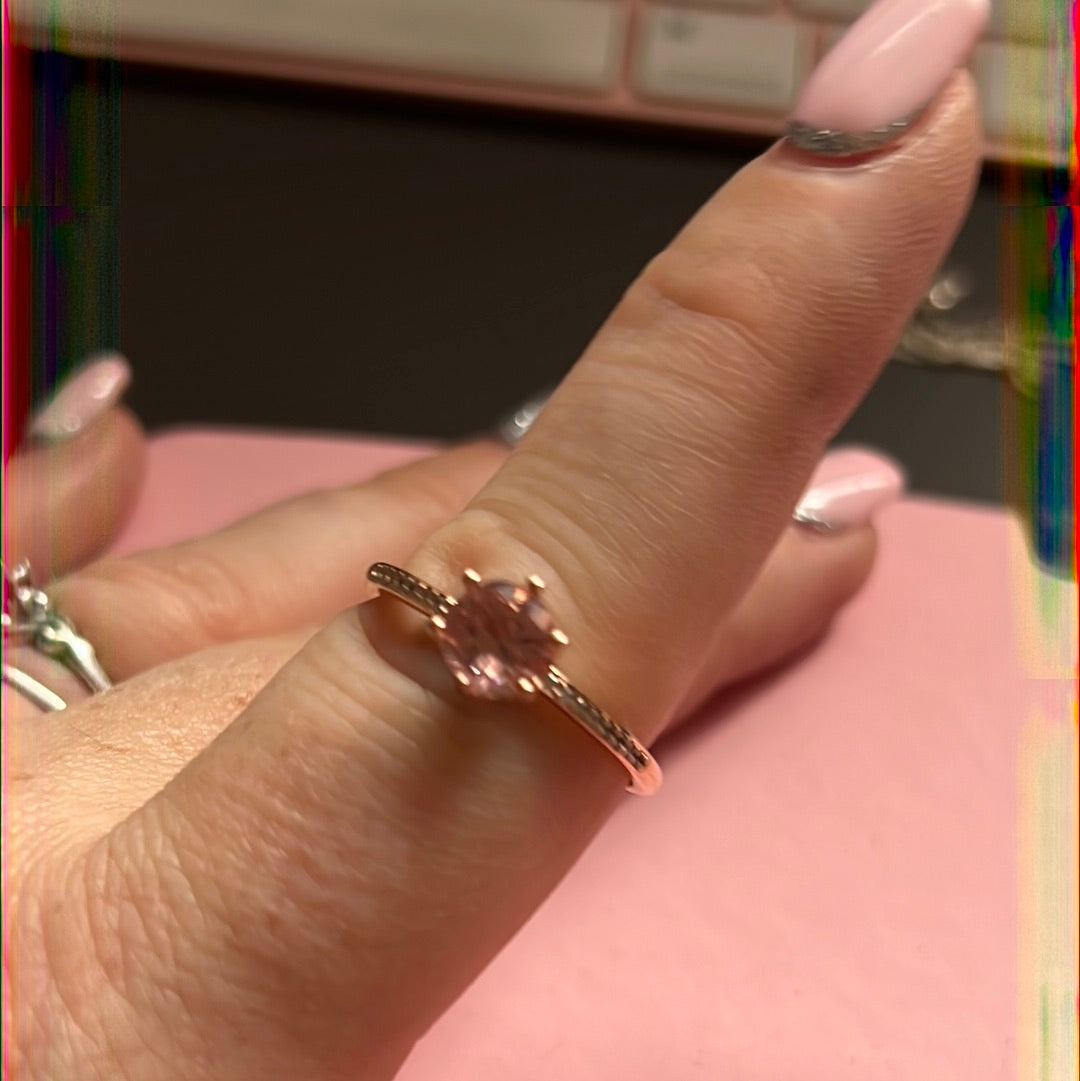 Genuine Pandora Rose Gold Pink Stone Crown Ring Size 60