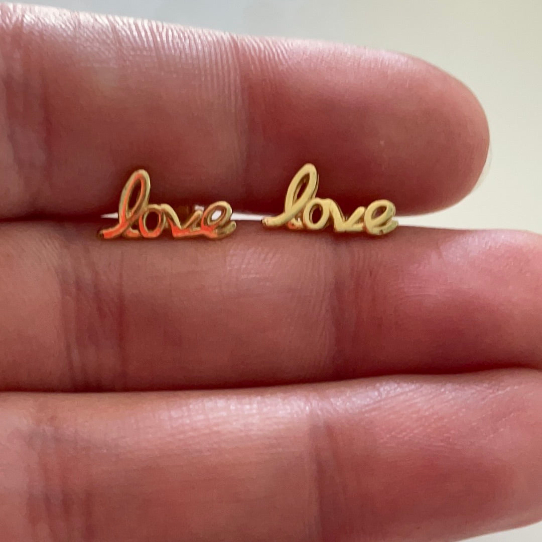 Brand New Gold Plated Sterling Silver Little LOVE Earrings