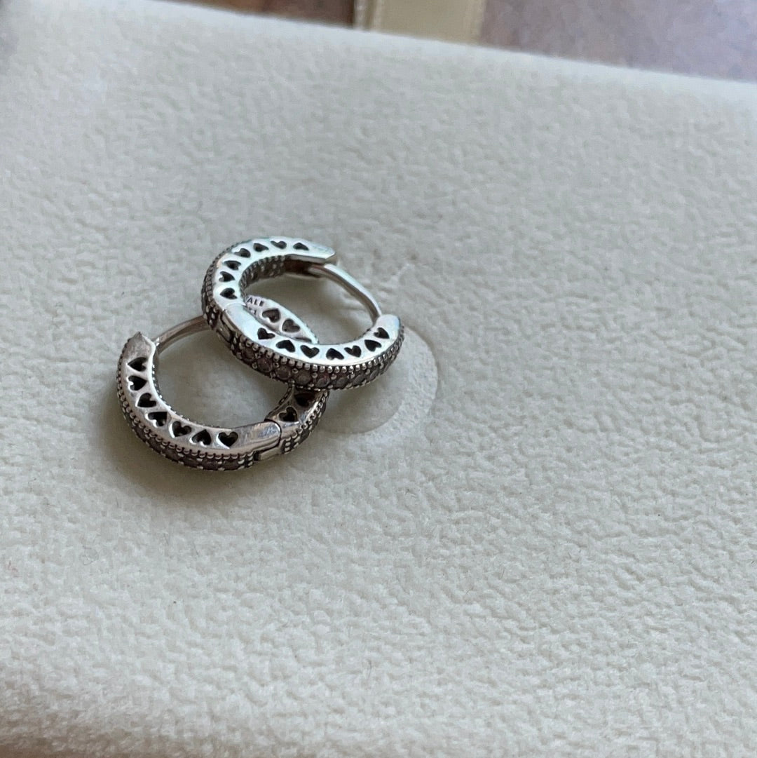 Genuine Pandora Radiant Heart Pave earrings Hoops