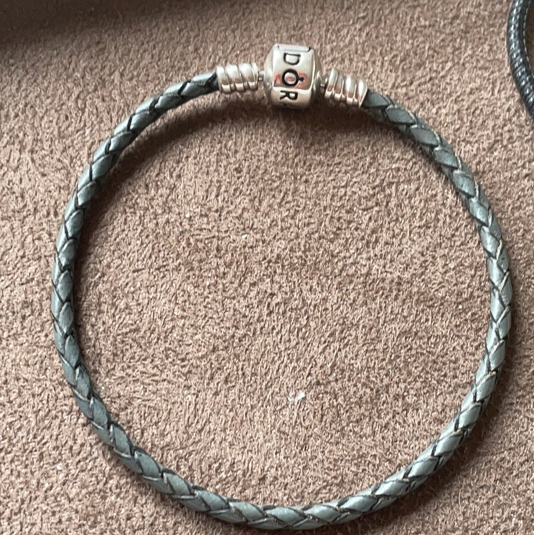 Genuine Pandora Dark Grey Leather Bracelet 21cm