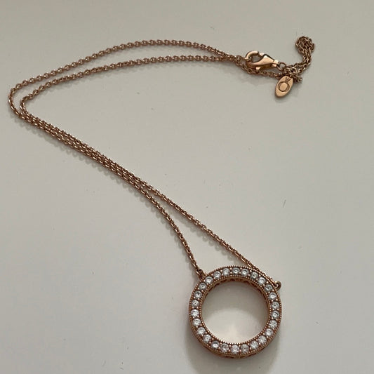 Genuine Pandora Rose Gold Clear Pave Large Circle Necklace