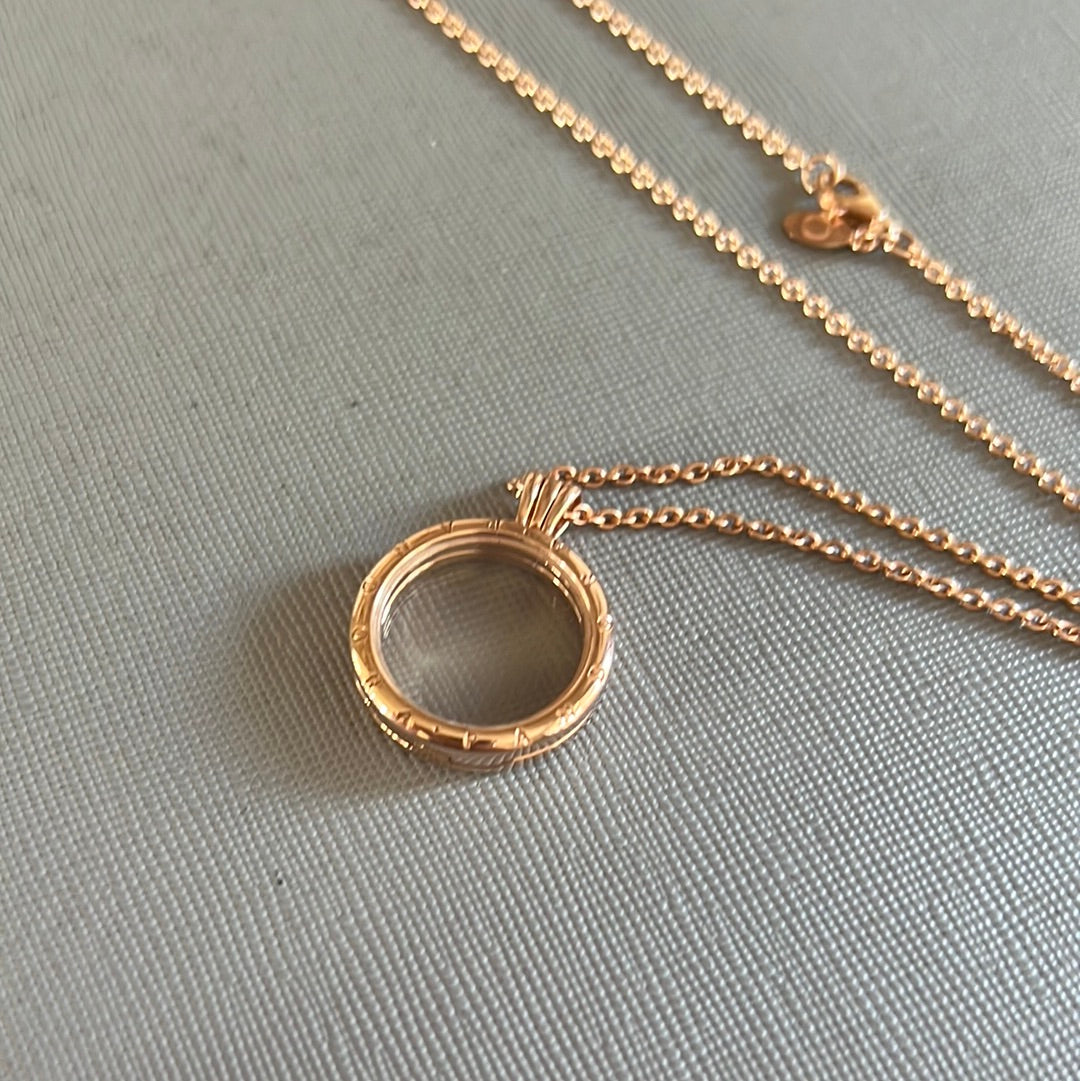 Genuine Pandora Rose Gold Medium Memory Locket Petite Pendant With 60cm Rose Gold Chain