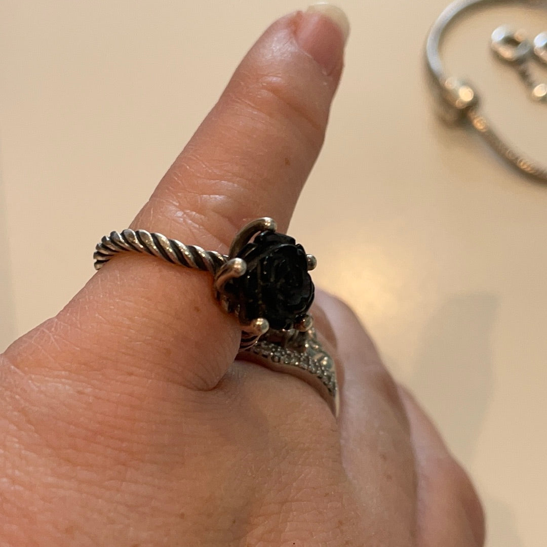 Pandora black deals rose ring