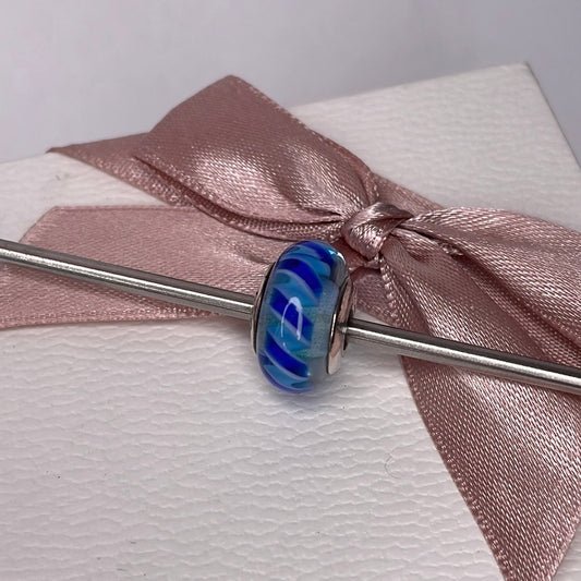 Genuine Pandora Blue Stripe Murano Glass Charm