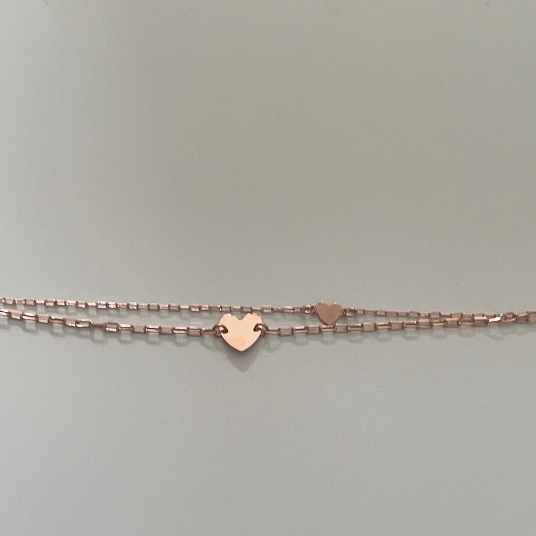 Brand New Rose Gold Hearts Double Strand Adjustable Bracelet