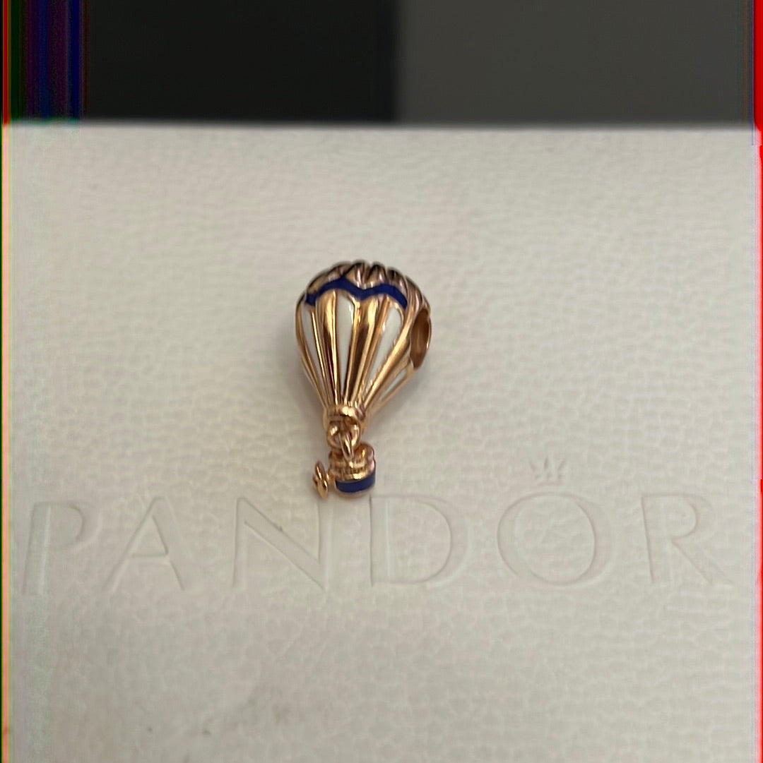 Genuine Pandora Rose Gold Hot Air Balloon Charm Cream and Blue