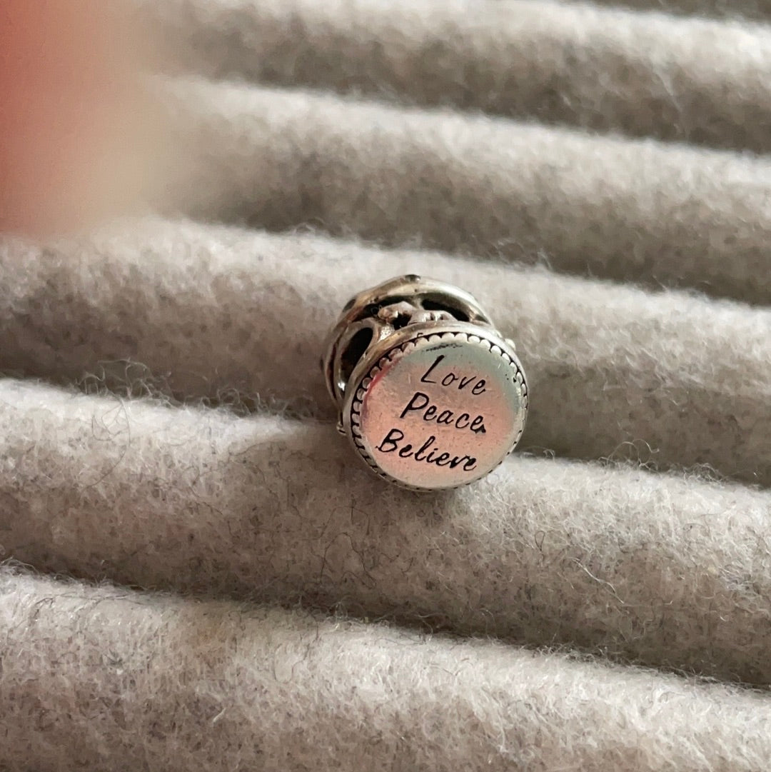 Genuine Pandora Christmas Enamel Merry Go Round Charm With 'Love, Peace, Believe'