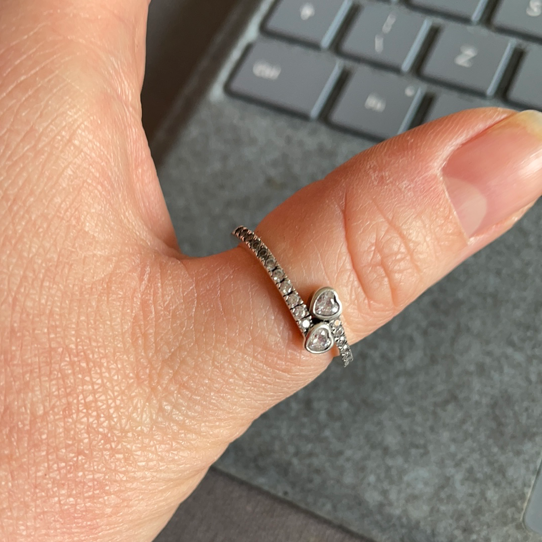Genuine Pandora Heart Pave Clear Stone Crossover Ring Size