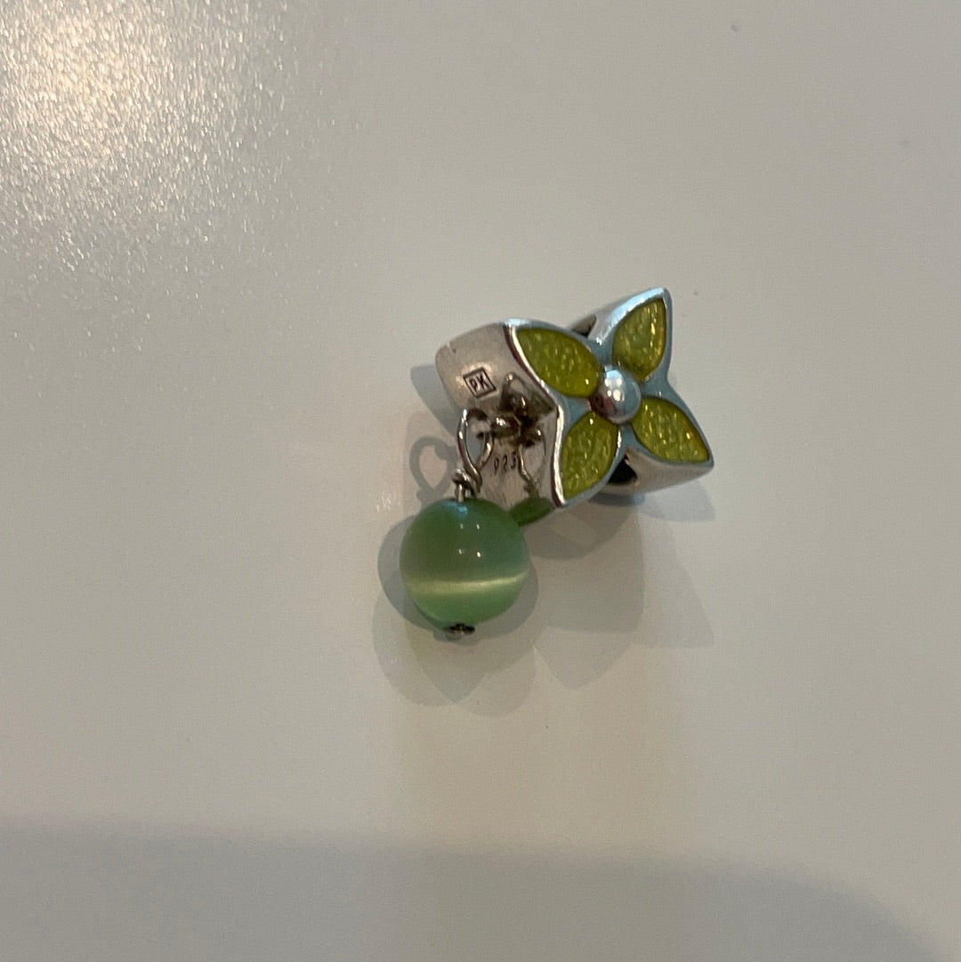 Unbranded Enamel Green Flower Dangle Charm Silver