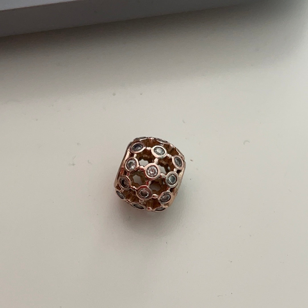 Genuine Pandora Rose Gold Clear Cz Charm Openwork