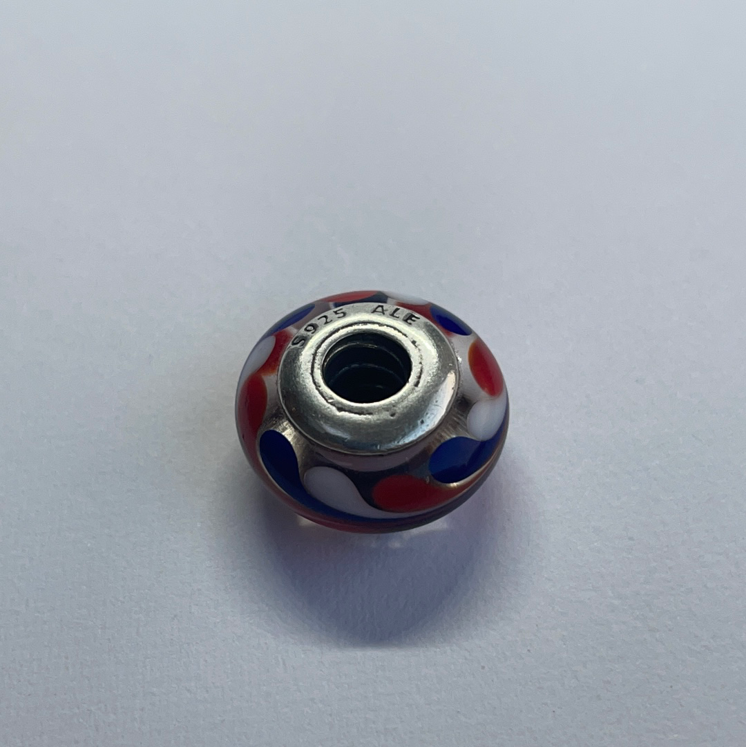 Genuine Pandora Red, Blue, White Swirl Paint UK GB Travel Murano Glass Charm