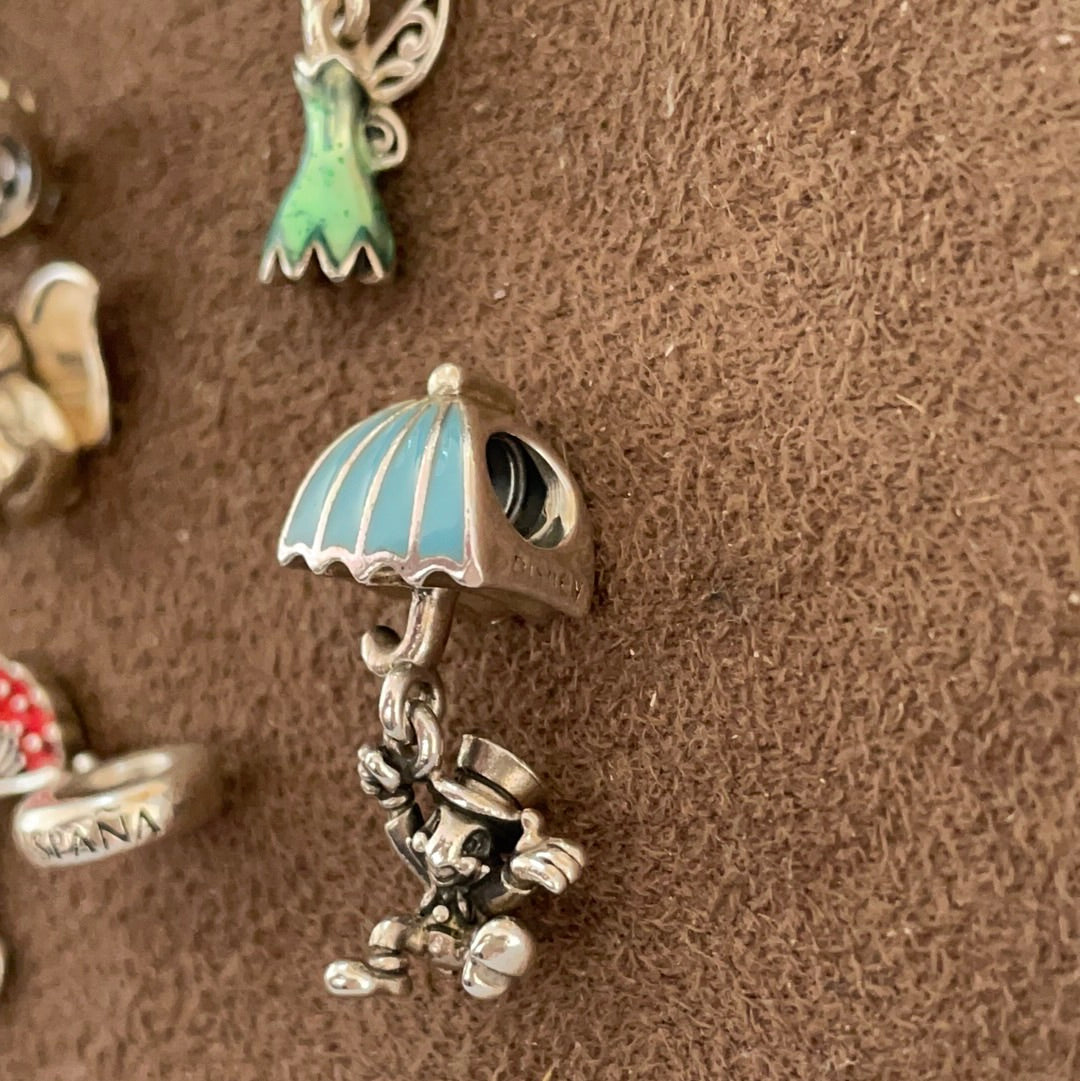 Genuine Pandora Disney Jiminy Cricket With Blue Enamel Umbrella Charm