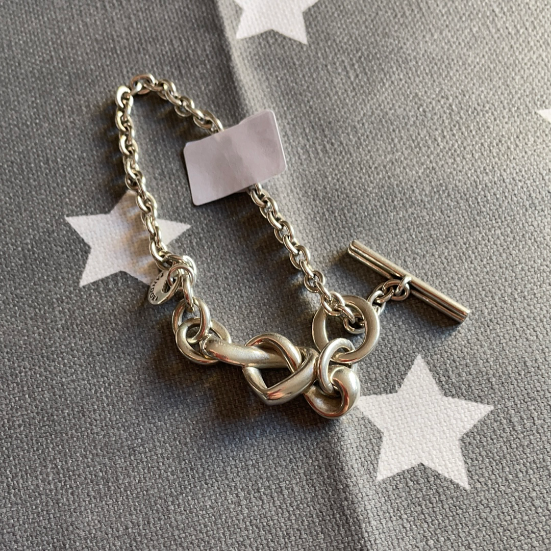 Genuine Pandora Chain Bracelet New Style Twisted Heart T Clasp 17.5cm