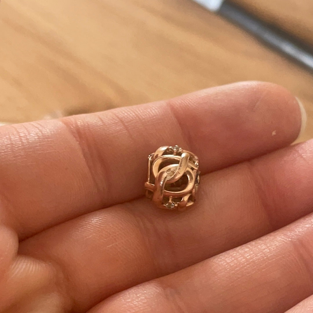 Genuine Pandora Rose Gold Woven Infinity With CZ Openwork Charm