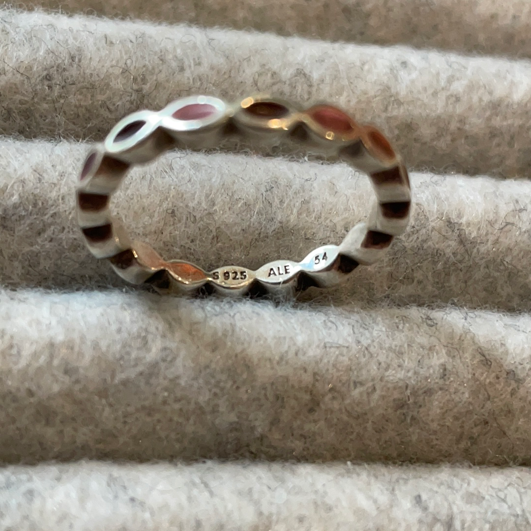 Genuine Pandora Pink and Brown Enamel Geometric Shape Ring Size 54 SALE