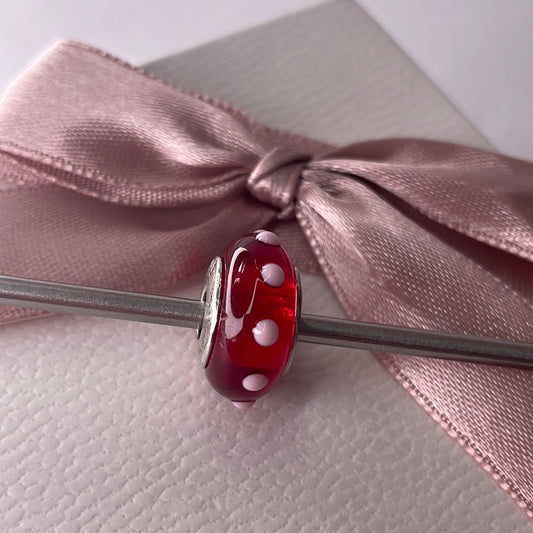 Genuine Pandora Murano Seeing Spots Red With White 3D Spots Rare