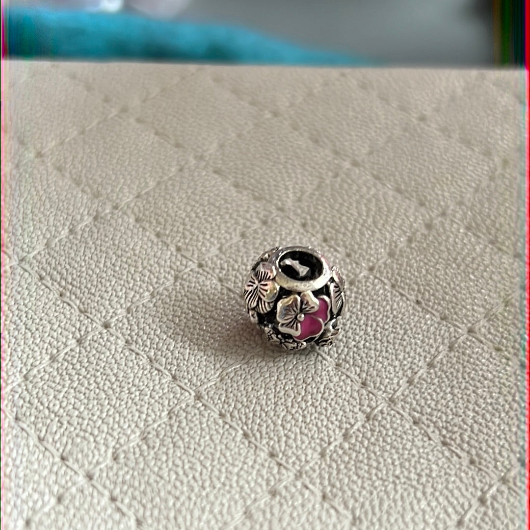 Genuine Pandora Pink Pansy Flower Friend Enamel Charm