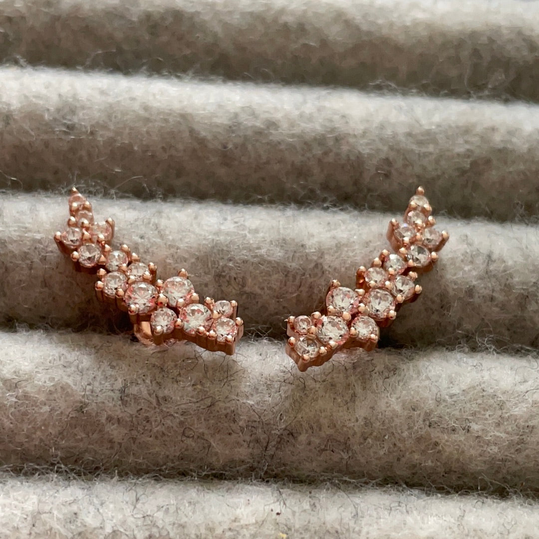 Brand New Rose Gold Plated Sterling Silver Earrings Studs Cz Ear Creepers BEAUTIFUL