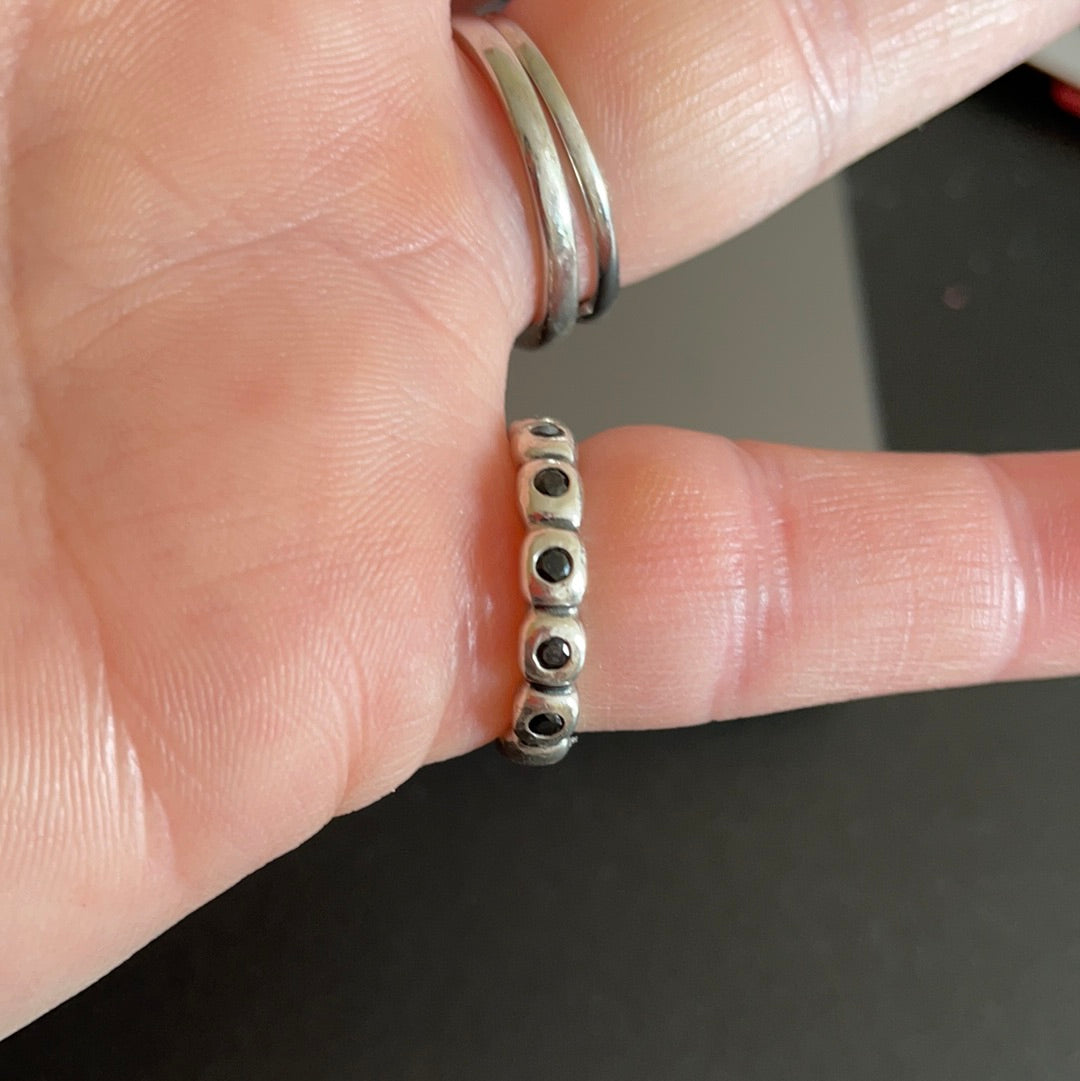 Genuine Pandora Black CZ Stone Half and Half Ring Size 54