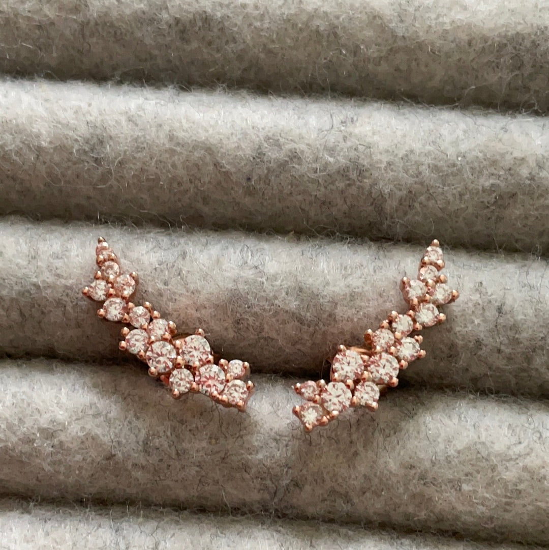 Brand New Rose Gold Plated Sterling Silver Earrings Studs Cz Ear Creepers BEAUTIFUL