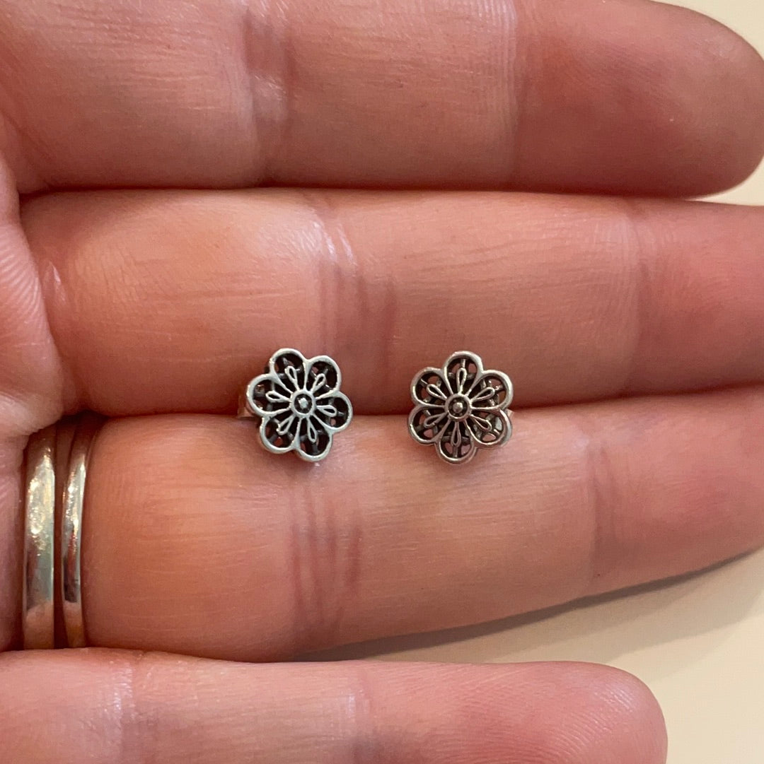 Genuine Pandora Lace Openwork Flower Earrings