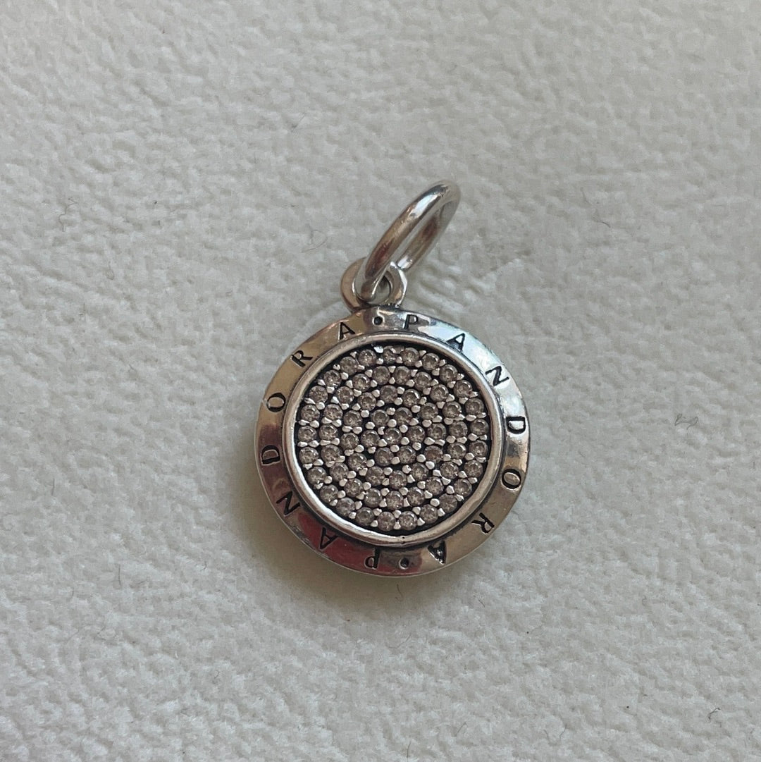 Genuine Pandora Signature Logo Pave Disc Clear Stone Pendant