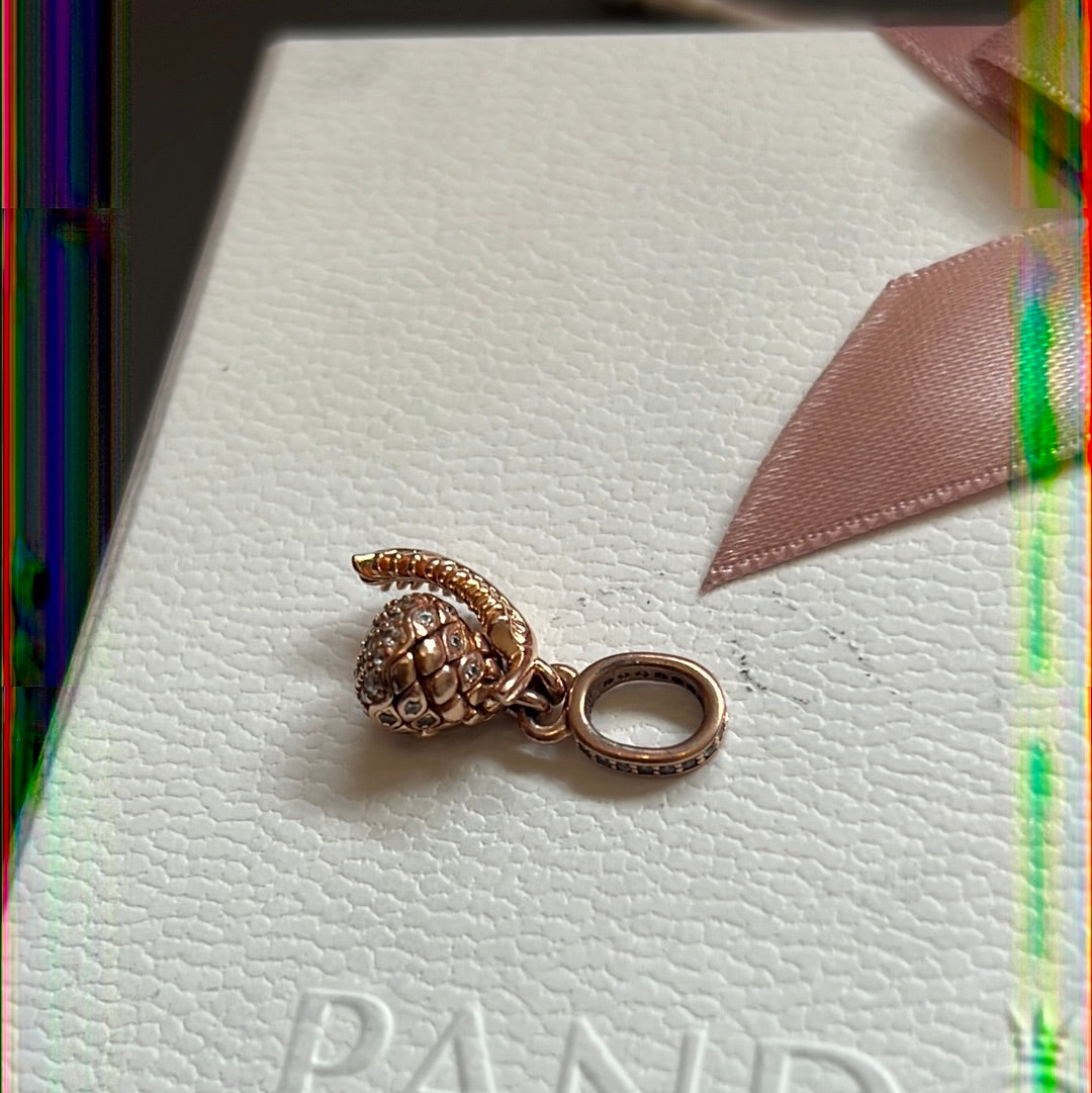 Genuine Pandora Rose Gold Pave Sparkling Pine Cone and Leaf Dangle