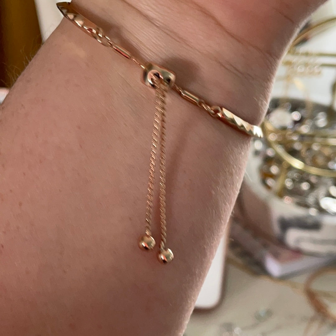 Brand New Metal Buckley Rose Gold Colour Adjustable Bangle With Raised Triangle Details