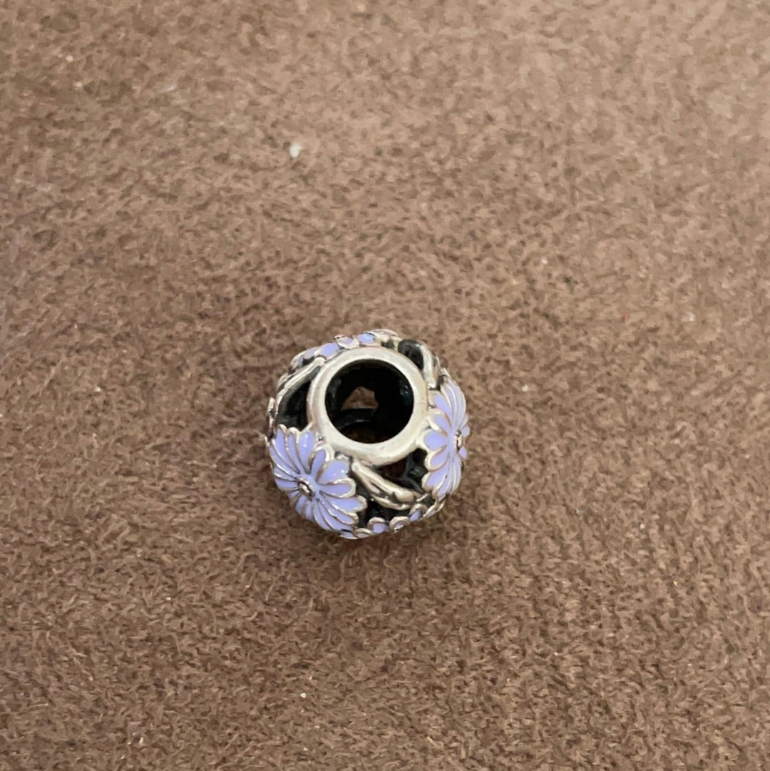 Genuine Pandora Purple Enamel Flower Ball Openwork