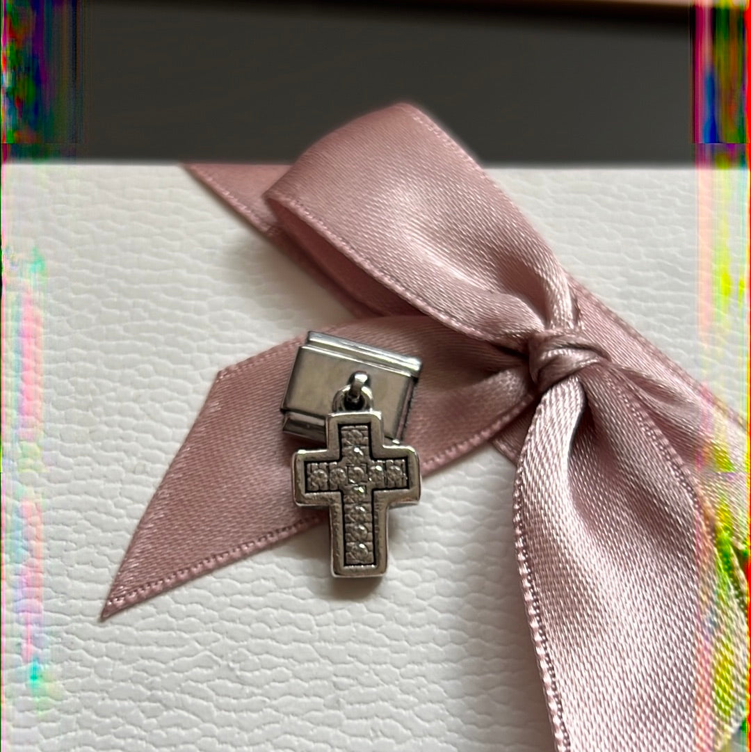 Genuine Nominations Silver Link Charm Dangle Pave Cross