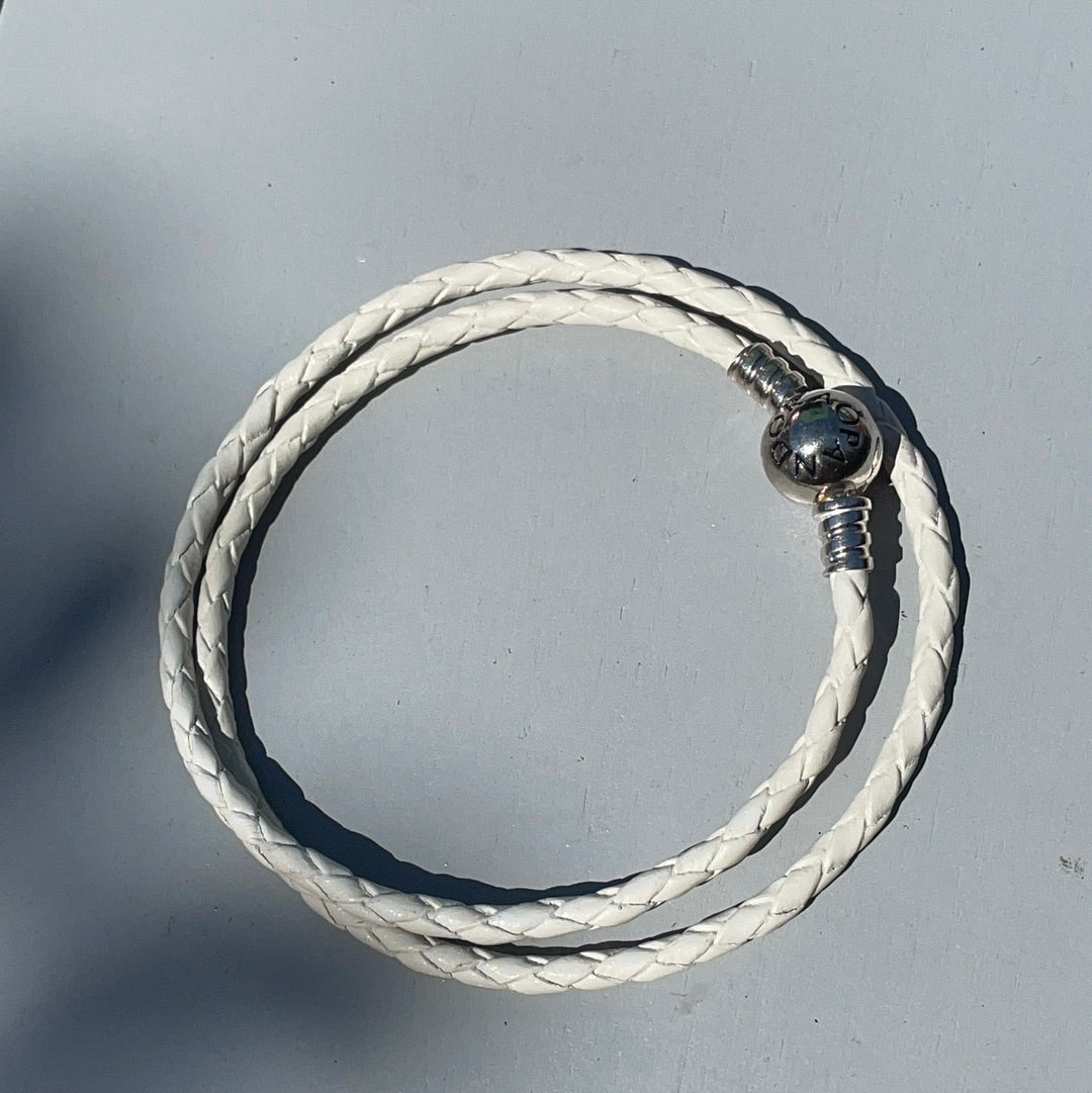 Genuine Pandora White Double Leather Bracelet Size Medium