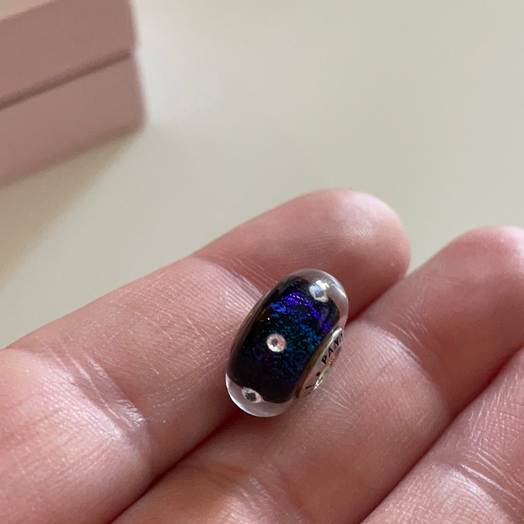 Genuine Pandora Midnight Blue Navy Sparkle With CZ Murano Glass Charm