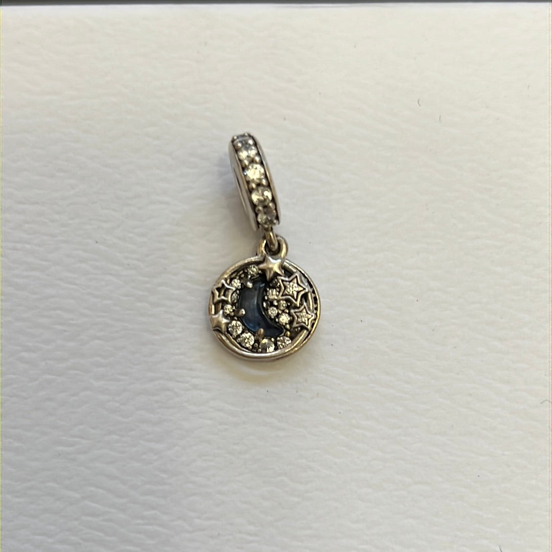 Genuine Pandora Blue Night Sky Crescent Moon & Stars Dangle Charm