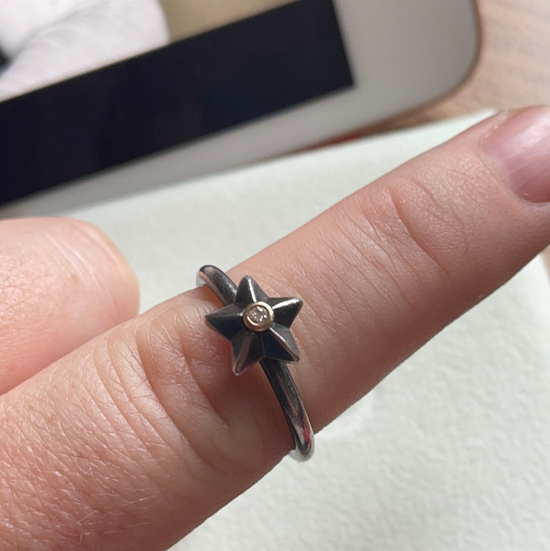 Genuine Pandora Oxidised Diamond Two Tone Stella Star HTF RARE Ring Size 56