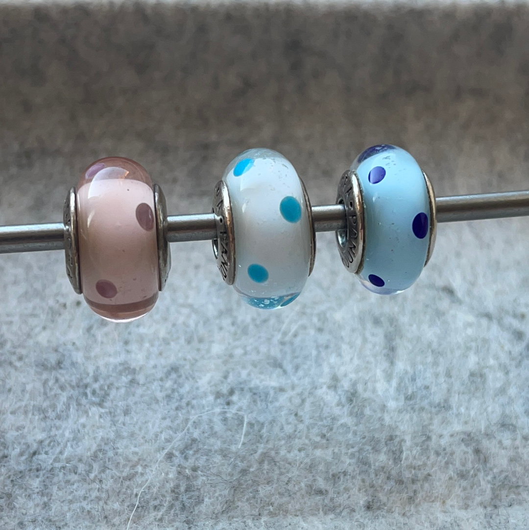 Genuine Pandora Pink or Blue Polka Dot Murano Charm VARIOUS COLOURS