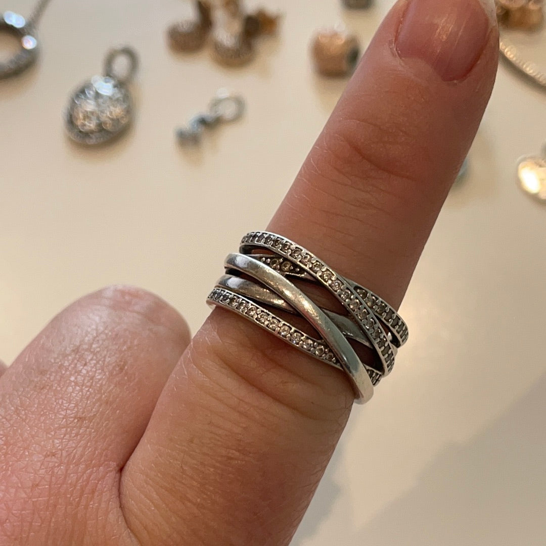 Genuine Pandora Huge (Rose Gold or Silver) Chunky Ring Pave 5 Layer Ring in Size..