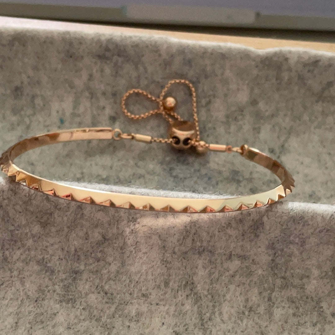 Brand New Metal Buckley Rose Gold Colour Adjustable Bangle With Raised Triangle Details