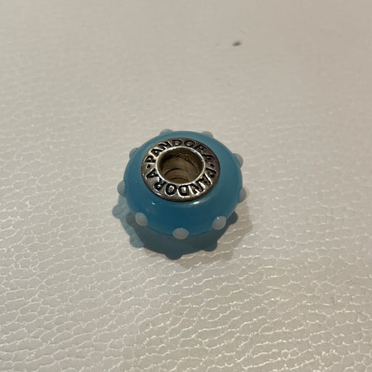 Genuine Pandora Baby Blue Seeing Spots Murano Charm with White Spots