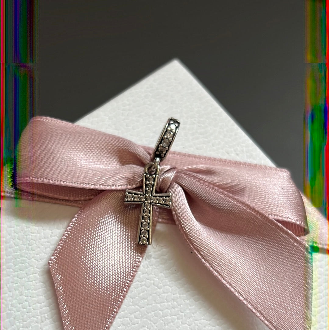 Sterling Silver Pave Cross Sparkle Dangle Charm