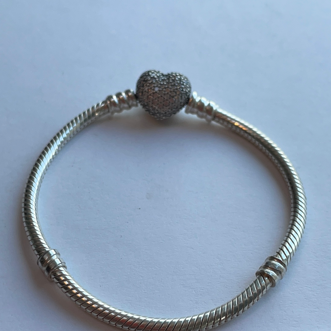 Genuine Pandora Pave Heart Clasp Snake Chain Bracelet VARIOUS SIZES