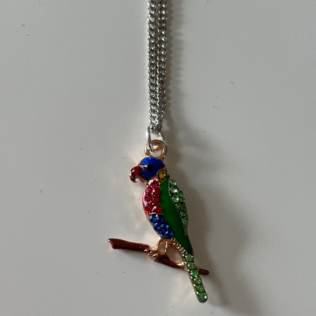 Brand New Silver Plated Enamel Colourful Bird Necklace IN BOX