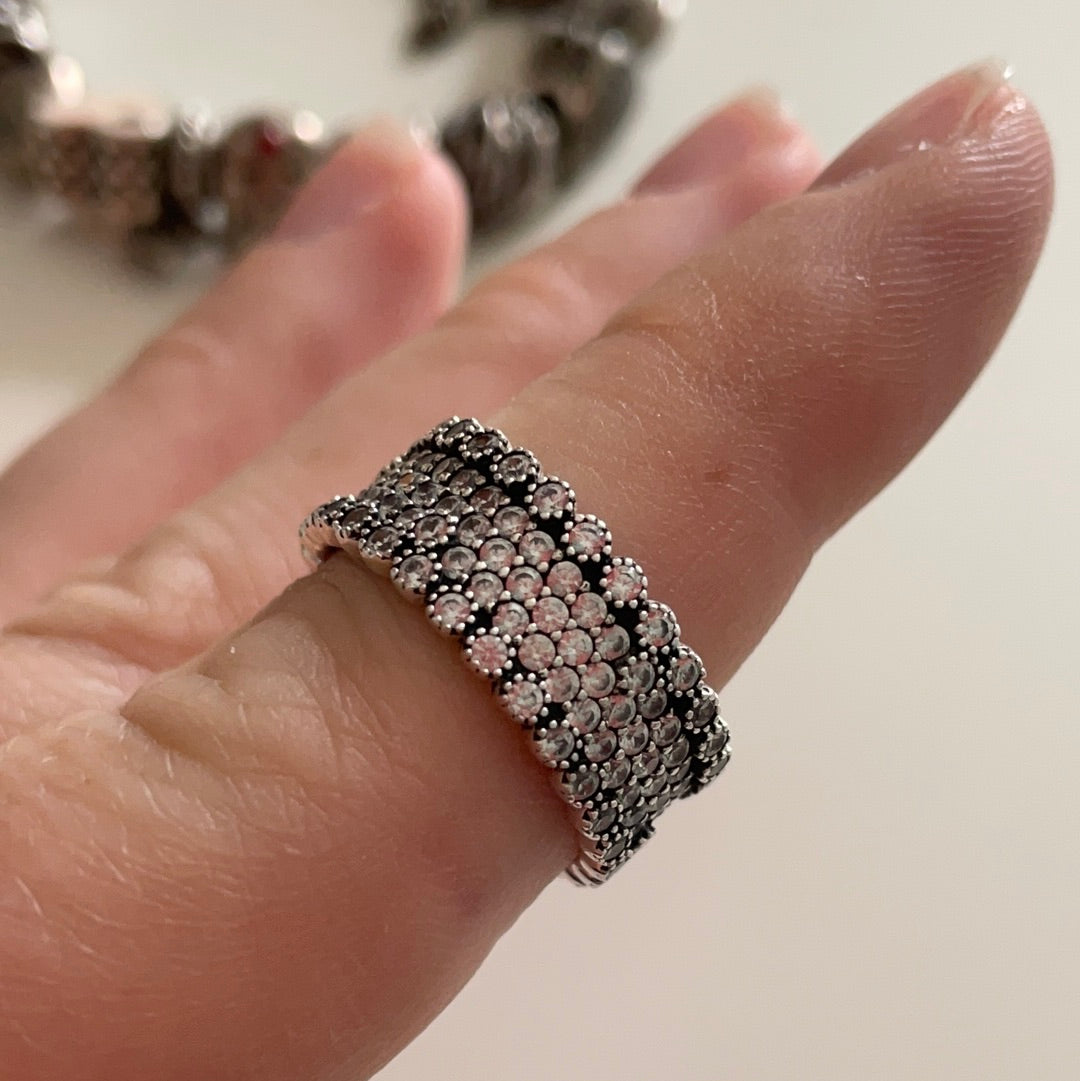 Genuine Pandora Huge Chunky Ring Pave 5 Layer Ring in Size 60