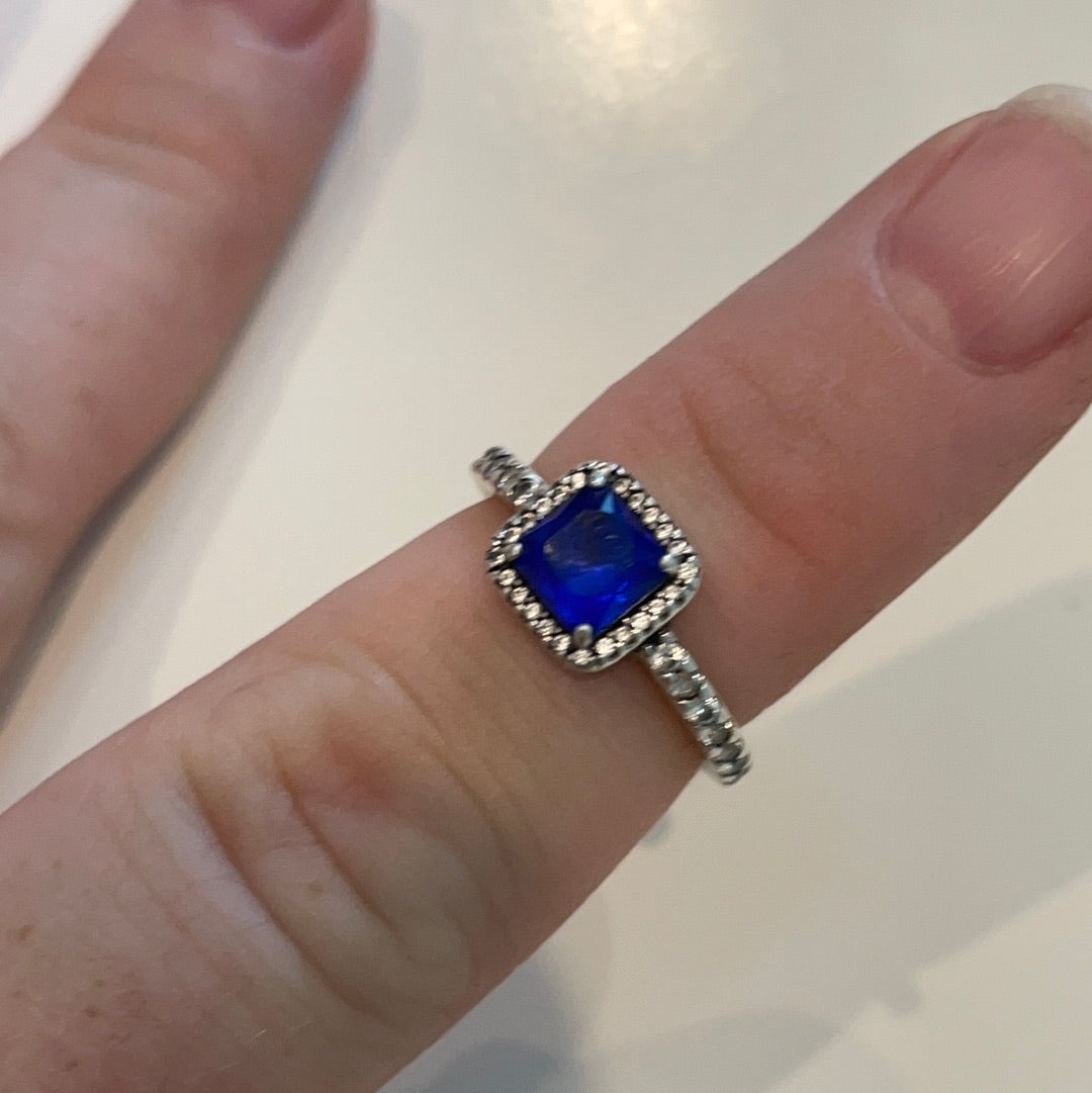 Genuine Pandora Blue Square CZ Pave Ring Size 60